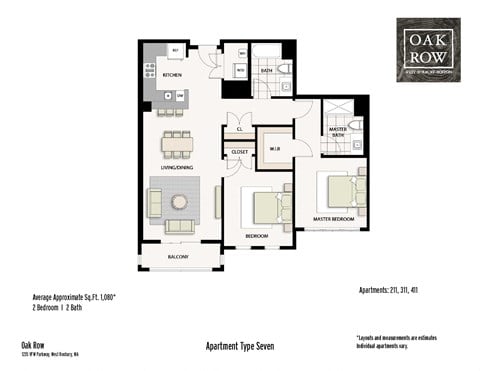 Floor plan for 2 beds, 2 baths, 1072 sqft